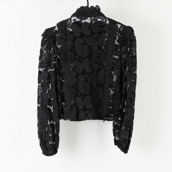 The Kooples Women High Neck Lace Blouse Black Size 1/S - Picture 4 of 7